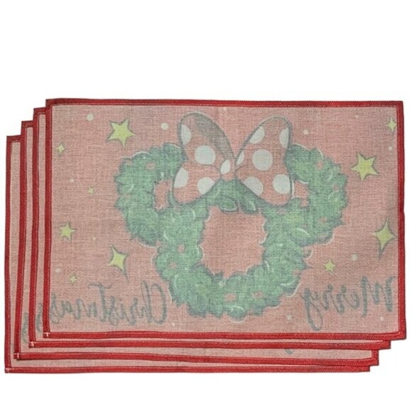 Minnie Mouse Holiday Placemats Disney Cartoon Christmas Wreath Festive Red NEW - Picture 5 of 16